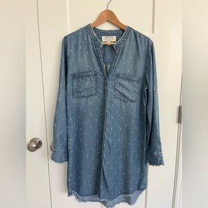 Anthropologie Cloth & Stone Women's MaryLou Chambray Shirtdress M Tencel Frayed